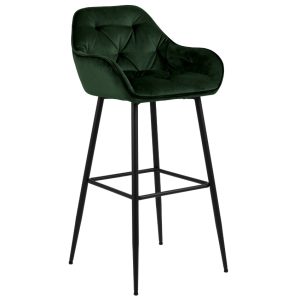Scandi Tmavě zelená sametová barová židle Norman 75 cm  - Výška103