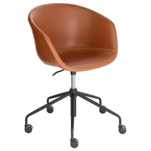 Hnědá koženková konferenční židle Kave Home Yvette  - Výška76-88 cm- Šířka 66 cm