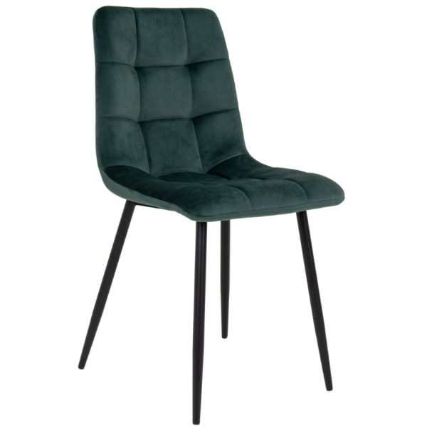 Nordic Living Tmavě zelená sametová jídelní židle Nellie  - Výška86 cm- Šířka 55 cm