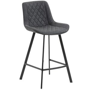 Grafitově černá koženková barová židle Kave Home Adela 66 cm  - Výška95 cm- Šířka 50 cm