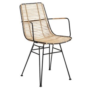 Černá ratanová jídelní židle Kave Home Tishana s područkami  - Výška79 cm- Šířka 51 cm