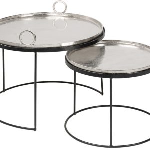 Moebel Living Set dvou stříbrných kovových konferenčních stolků Santino 62/46 cm  - Šířka62/46 cm- Výška 45/39 cm