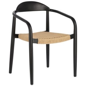 Černá dřevěná jídelní židle Kave Home Nina s béžovým výpletem  - Výška78 cm- Šířka 56 cm