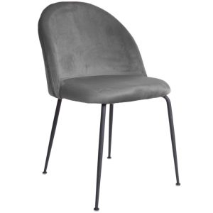 Nordic Living Šedá sametová jídelní židle Anneke s černou podnoží  - Výška78 cm- Šířka 52 cm