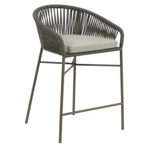 Zelená pletená barová židle Kave Home Yanet 65 cm  - Výška92 cm- Šířka 55 cm