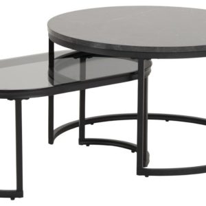 Scandi Set dvou černých konferenčních stolků Sprut 70/70 x 70/40 cm  - Šířka70/70 cm- Výška 42/33