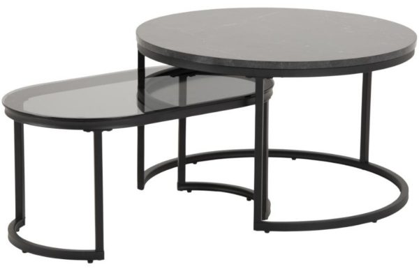 Scandi Set dvou černých konferenčních stolků Sprut 70/70 x 70/40 cm  - Šířka70/70 cm- Výška 42/33