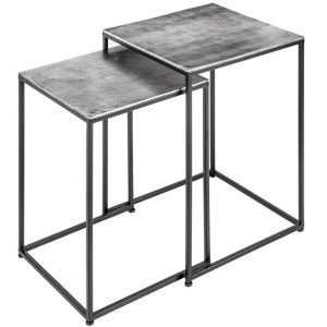 Moebel Living Set dvou stříbrných konferenčních stolků Nimue 40/35 x 40/35 cm  - Šířka40/35 cm- Výška 55/50 cm