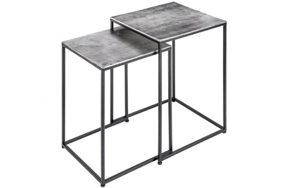 Moebel Living Set dvou stříbrných konferenčních stolků Nimue 40/35 x 40/35 cm  - Šířka40/35 cm- Výška 55/50 cm