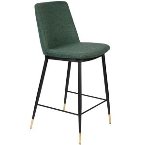 White Label Tmavě zelená látková barová židle WLL LIONEL 65 cm  - Výška95 cm- Šířka 51