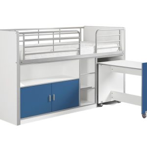 Modrá patrová postel se stolkem a komodou Vipack Bonny 90 x 200 cm  - Výška121 cm- Šířka 96 cm