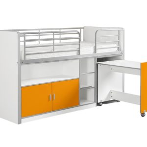 Oranžová patrová postel se stolkem a komodou Vipack Bonny 90 x 200 cm  - Výška121 cm- Šířka 96 cm