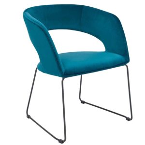Petrolejově modrá sametová jídelní židle Miotto Aventino s kovovou podnoží  - Výška77 cm- Šířka 62 cm