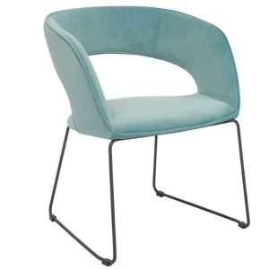 Tyrkysová sametová jídelní židle Miotto Aventino s kovovou podnoží  - Výška77 cm- Šířka 62 cm