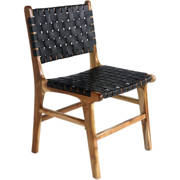 Nordic Living Černá kožená jídelní židle Molie s výpletem  - Výška87 cm- Šířka 51 cm