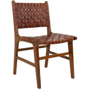 Nordic Living Hnědá kožená jídelní židle Molie s výpletem  - Výška87 cm- Šířka 51 cm