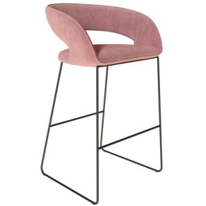 Lososová  sametová barová židle Miotto Aventino s kovovou podnoží 75 cm  - Výška97