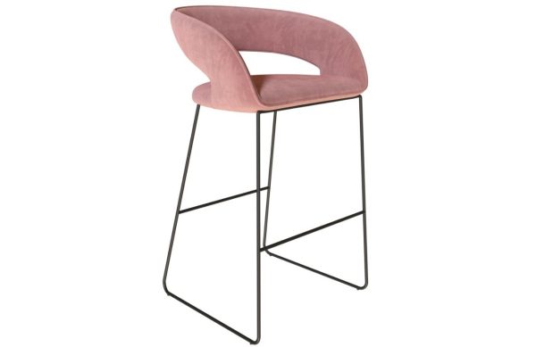 Lososová  sametová barová židle Miotto Aventino s kovovou podnoží 75 cm  - Výška97