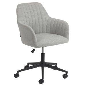 Světle šedá látková konferenční židle Kave Home Madina na kolečkách  - Výška81/88 cm- Šířka 64 cm