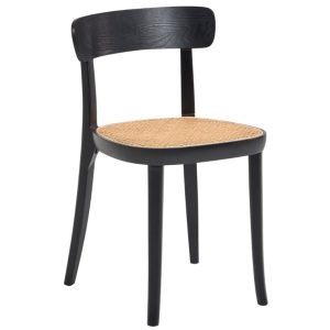 Černá jasanová jídelní židle Kave Home Romane s ratanovým výpletem  - Šířka44 cm- Hloubka 45 cm