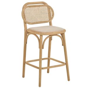 Dubová barová židle Kave Home Doriane s ratanovým opěradlem 65 cm  - Výška97 cm- Šířka 46 cm