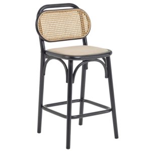 Černá dubová barová židle Kave Home Doriane s ratanovým opěradlem 65 cm  - Výška97 cm- Šířka 46 cm