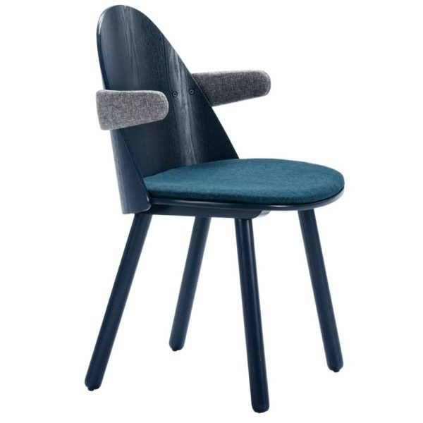 Modrá jasanová jídelní židle Teulat Uma s područkami  - Výška81 cm- Šířka 51 cm