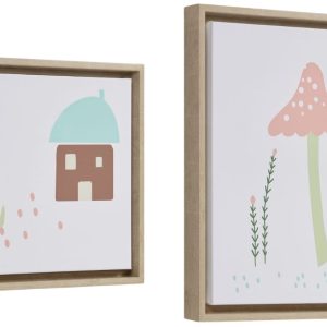 Set dvou obrazů Kave Home Leshy s motivem domku a houby  - Výška30/40 cm- Šířka 30/30 cm