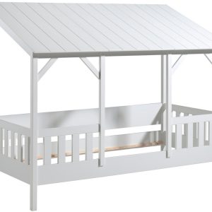 Bílá dřevěná dětská postel Vipack Housebed 90 x 200 cm s bílou střechou  - Výška173