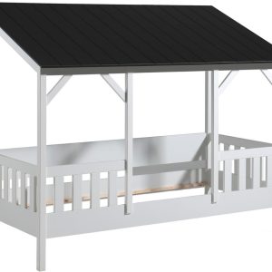 Bílá dřevěná dětská postel Vipack Housebed 90 x 200 cm s černou střechou  - Výška173