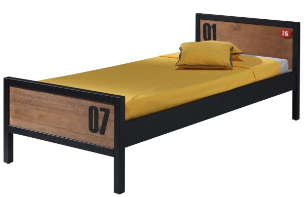 Hnědo černá borovicová dětská postel Vipack Alex 90 x 200 cm  - Šířka209 cm- Hloubka 96