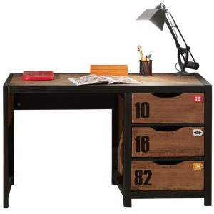 Hnědo černý borovicový pracovní stůl Vipack Alex 130 x 60 cm  - Šířka130 cm- Hloubka 60 cm