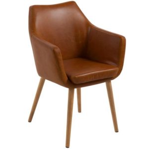 Scandi Hnědá koženková jídelní židle Marte s područkami  - Výška84 cm- Šířka 58 cm