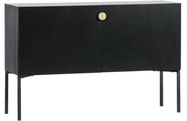 Hoorns Černá borovicová komoda Morton 116 x 35 cm  - Výška76 cm- Šířka 116 cm
