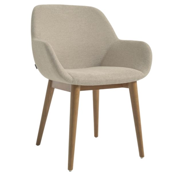 Béžová látková jídelní židle Kave Home Konna s dřevěnou podnoží  - Výška83 cm- Šířka 59 cm