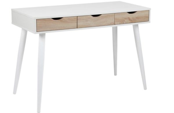 Scandi Bílý dubový pracovní stůl Pluto 110x50 cm  - Výška77