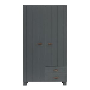 Hoorns Ocelově šedá borovicová šatní skříň se zásuvkami Koben 202 x 111 cm II.  - Výška202 cm- Šířka 111 cm