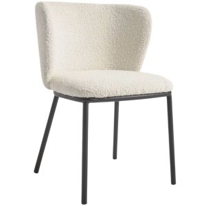 Bílá látková bouclé jídelní židle Kave Home Ciselia  - Výška75 cm- Šířka 55 cm