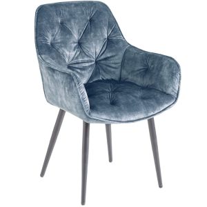 Moebel Living Petrolejově modrá sametová jídelní židle Nella  - Výška84 cm- Šířka 59 cm