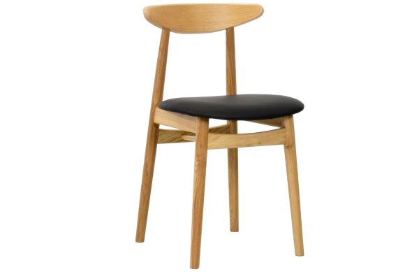 Take Me Home Dubová jídelní židle Canva s černým koženkovým sedákem  - Výška80 cm- Šířka 43 cm