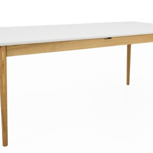 Bílý lakovaný rozkládací jídelní stůl Tenzo Svea 195/275 x 90 cm s dubovou podnoží  - Šířka195/275 cm- Hloubka 90 cm
