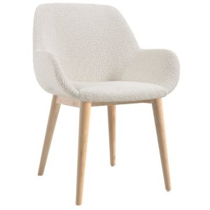 Bílá látková jídelní židle Kave Home Konna s jasanovou podnoží  - Výška83 cm- Šířka 59 cm