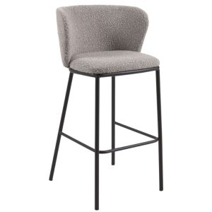 Světle šedá látková barová židle Kave Home Ciselia 75 cm  - Výška102 cm- Šířka 54 cm