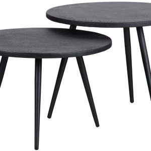 Hoorns Set dvou černých konferenčních stolků Suzie 53 cm  - Výška36/42 cm- Průměr 53/53 cm