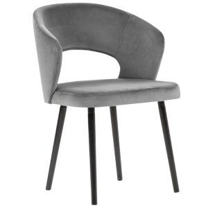Světle šedá sametová jídelní židle MICADONI GOA  - Výška80 cm- Šířka 55 cm