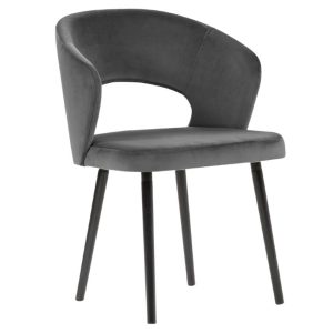 Tmavě šedá sametová jídelní židle MICADONI GOA  - Výška80 cm- Šířka 55 cm