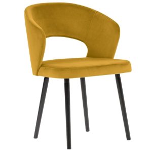 Hořčicově žlutá sametová jídelní židle MICADONI GOA  - Výška80 cm- Šířka 55 cm