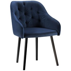 Tmavě modrá sametová jídelní židle MICADONI NISSI  - Výška80 cm- Šířka 54 cm