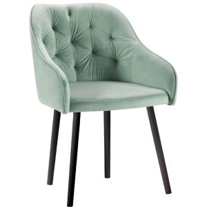 Pistáciově zelená sametová jídelní židle MICADONI NISSI  - Výška80 cm- Šířka 54 cm
