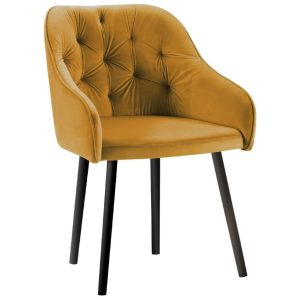 Hořčicově žlutá sametová jídelní židle MICADONI NISSI  - Výška80 cm- Šířka 54 cm